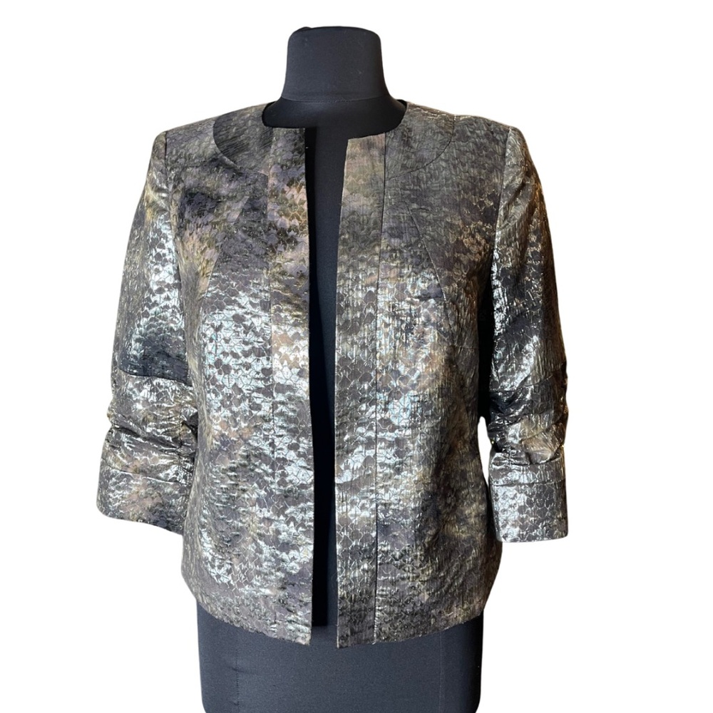 TanJay Petites Metallic Cropped Formal Jacket 6P Silver Gold